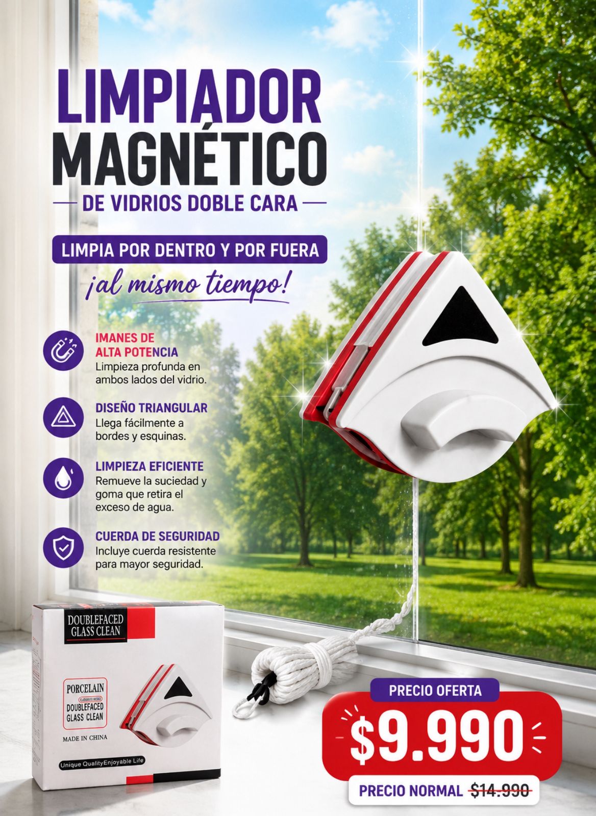 🪟 LIMPIADOR MAGNÉTICO DE VIDRIOS DOBLE CARA 🧲✨