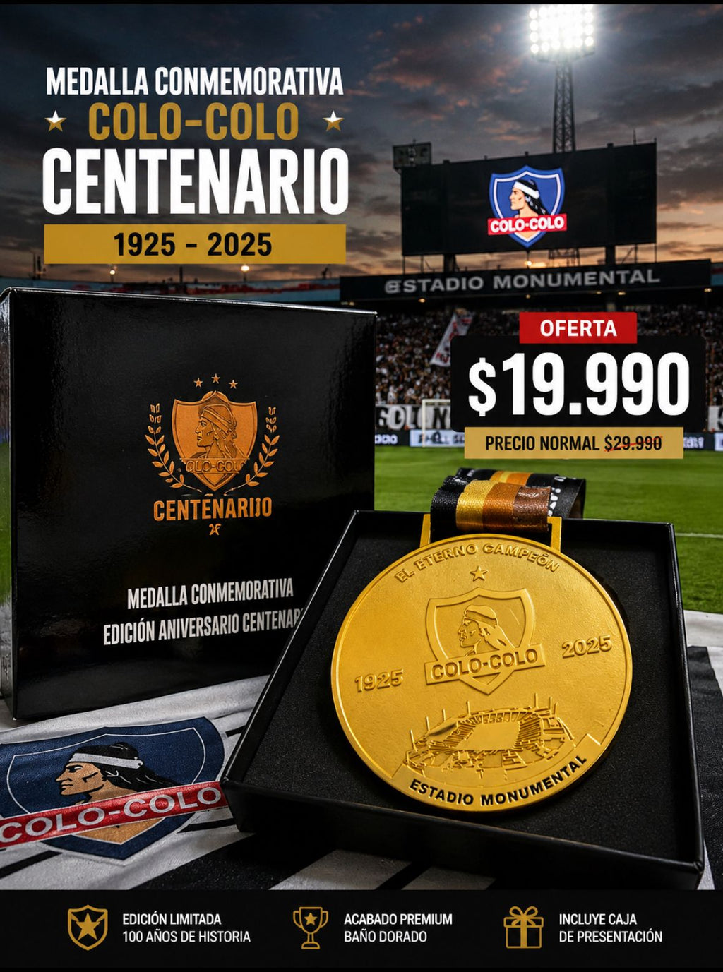 🏆 MEDALLA CONMEMORATIVA COLO-COLO CENTENARIO 1925–2025 🏆